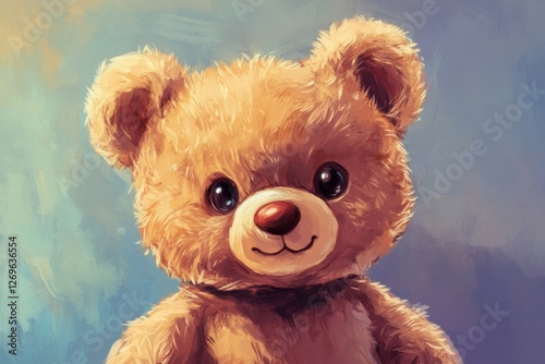 Cute plush teddy bear illustration for children's bedroom decor or nursery themes, appealing to parents seeking charming and cozy accent pieces for kids' spaces