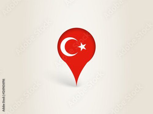 Pin Icon with Turkey National Flag.