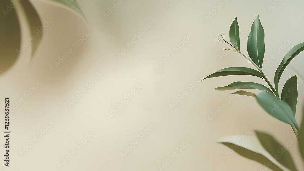 Fototapeta premium Minimalist Green Foliage on Soft Beige Background