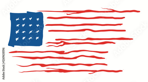 A USA flag painted in a loose and informal style is isolated on a white background.