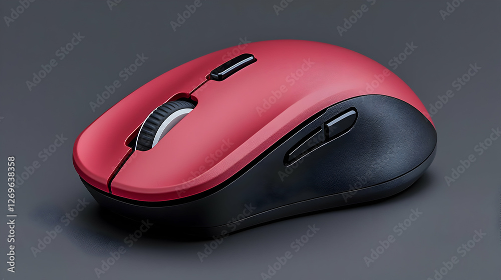 Red wireless computer mouse on dark background Red wireless computer mouse on dark background