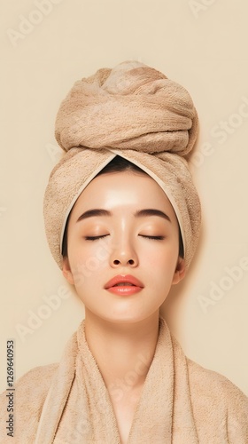 Obraz na płótnie Tranquil Asian Woman Enjoying Spa Pampering with Face Mask w salonie