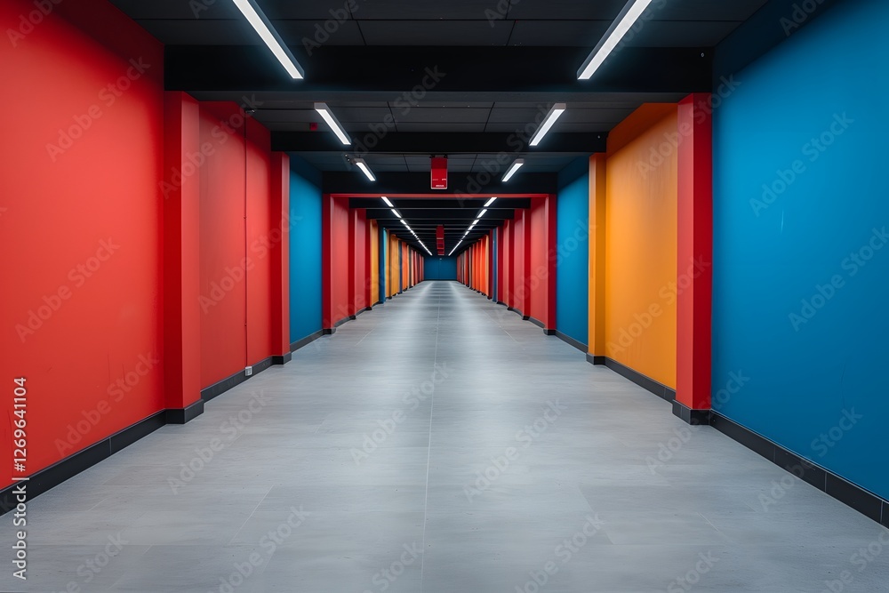 Vibrant Architectural Corridor with Geometric Lighting Designs