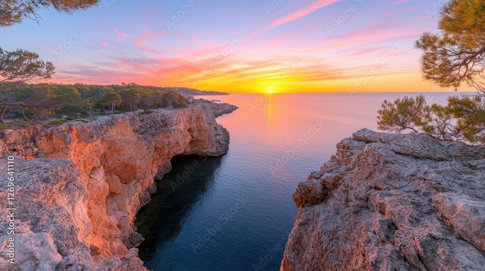 Coastal Cliffs Sunset Sunrise Over Calm Water Coastal Cliffs Sunset Sunrise Over Calm Water