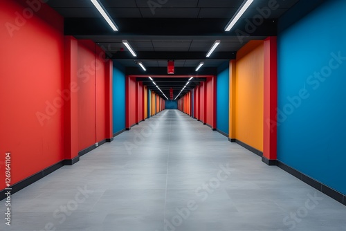 Obraz na płótnie Vibrant Architectural Corridor with Geometric Lighting Designs w salonie