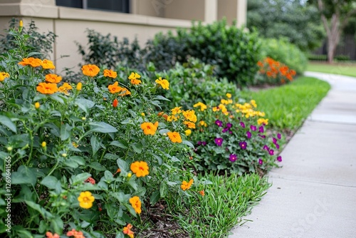 A photo of colorful flowers in the front yard....