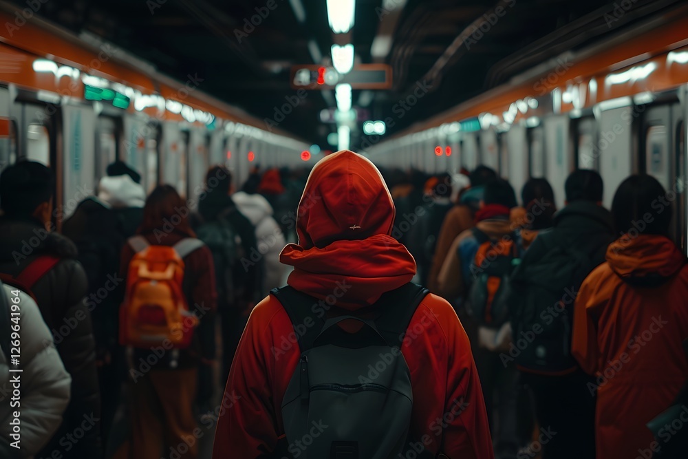 Commuters in a Crowded Subway Station Amid the Bustling Urban Scene