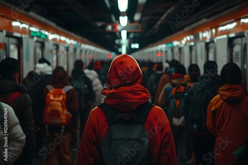 Obraz na płótnie Commuters in a Crowded Subway Station Amid the Bustling Urban Scene w salonie