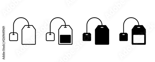 Tea bag icon set. Teabag symbol. Herbal drink packaging label.