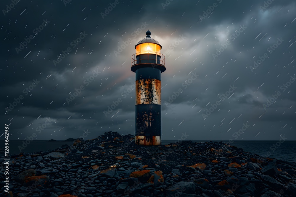Dramatic Lighthouse Standing Tall Amidst Stormy Seascape and Crashing Waves