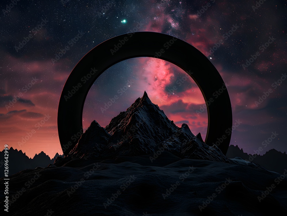 Dramatic Silhouetted Mountain Under Starry Galactic Night Sky