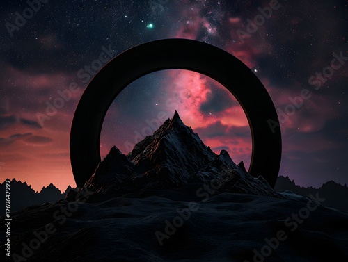 Obraz na płótnie Dramatic Silhouetted Mountain Under Starry Galactic Night Sky w salonie