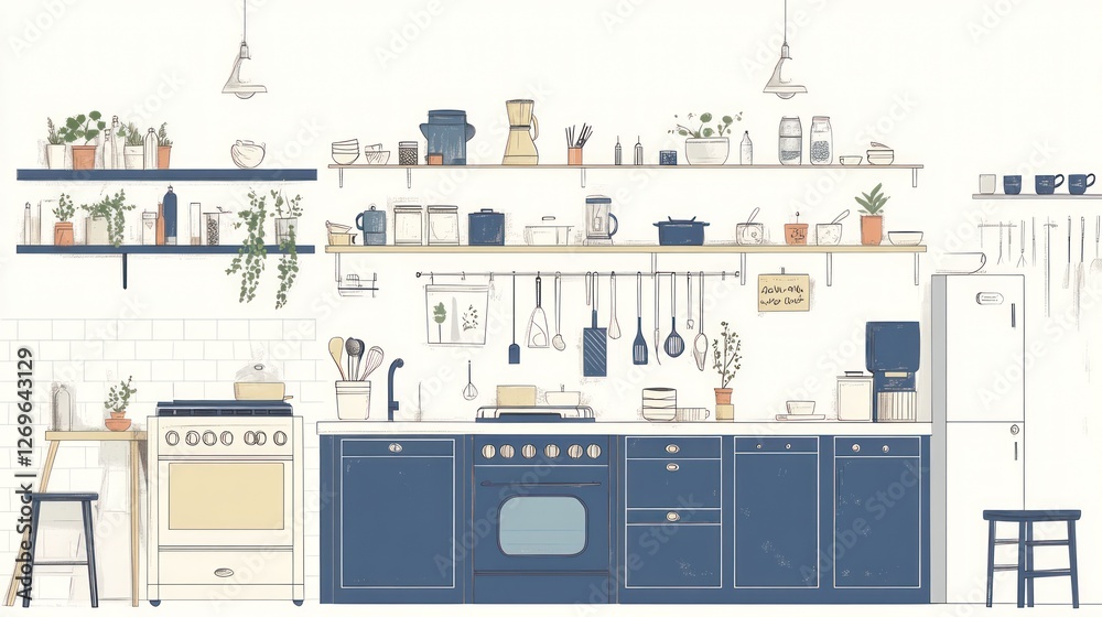 Obraz premium Stylish kitchen interior, plants, cooking, home design, stock photo