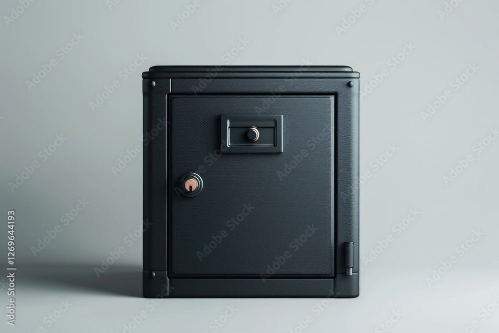 A sleek black safe against a white background highlights security and minimalist design in soft lighting A sleek black safe against a white background highlights security and minimalist design in soft lighting