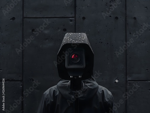 Hooded Silhouette Figure Approaching Surveillance in Dark Urban Setting