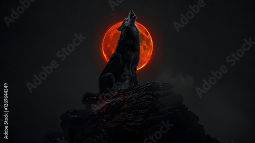 Lone Wolf Silhouetted Against a Mystical Full Moon in the Night