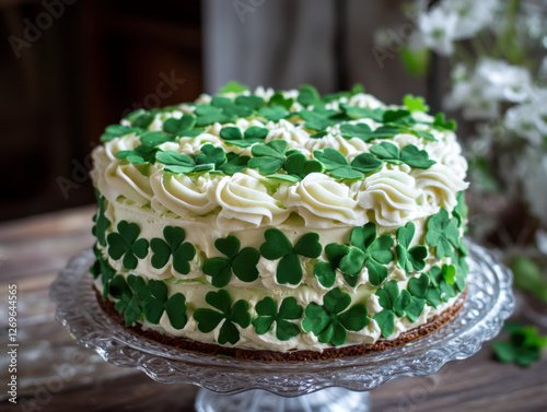 Delicious St. Patricks Day Shamrock Cake with White Frosting