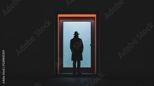 Mysterious Silhouetted Figure Looming in Window Frame