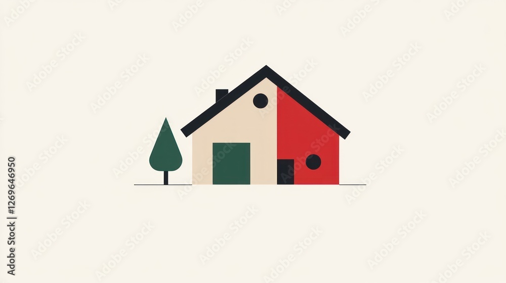 Simple house illustration with tree, ideal for real estate or interior design Simple house illustration with tree, ideal for real estate or interior design