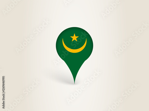 Pin Icon with Mauritania National Flag.