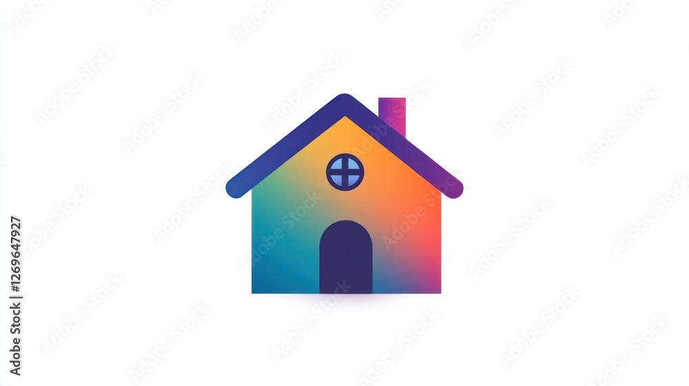 Colorful house icon, white background, home concept, website design Colorful house icon, white background, home concept, website design