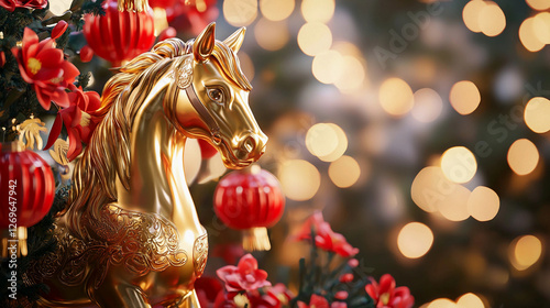 beautiful gold horse symbol of asian chinese new year 2026..