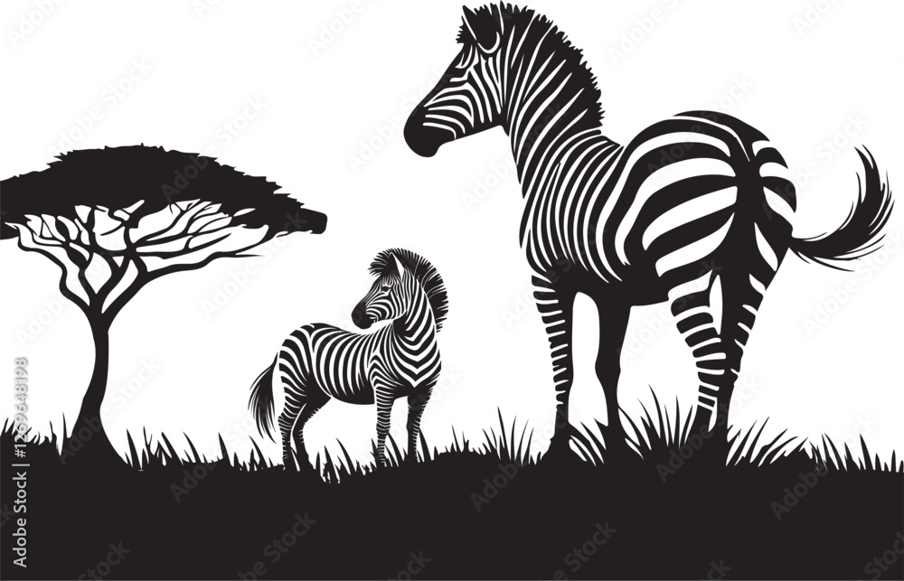 Obraz premium zebra and horse silhouette on white background