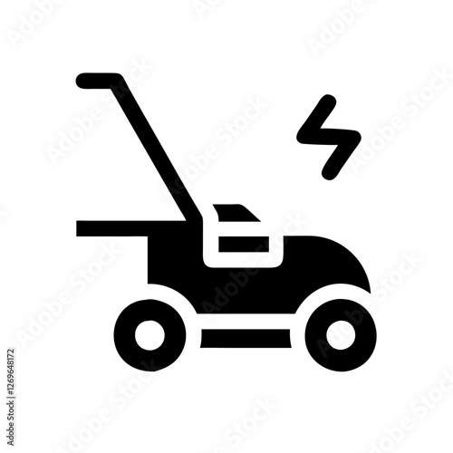 Electric lawn mower icon with lightning bolt, gardening concept