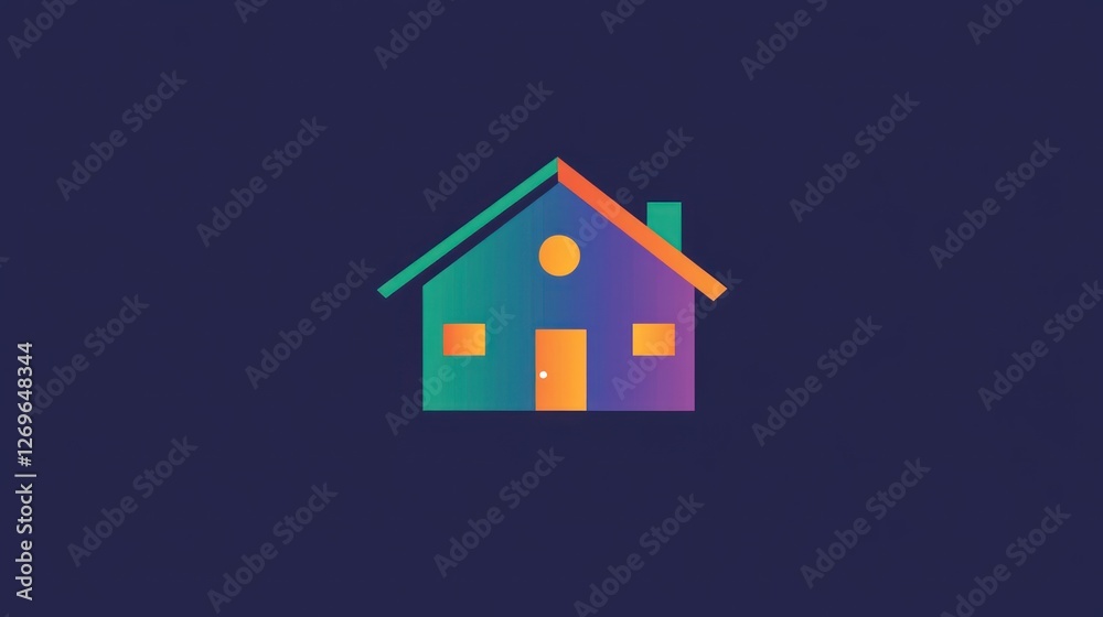 Colorful house icon, dark background, home, website Colorful house icon, dark background, home, website