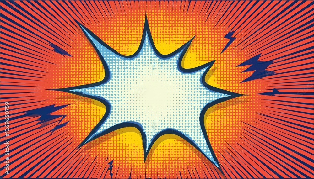 Obraz premium Pop art retro comic. Lightning blast halftone dots. Generated image