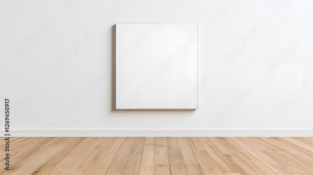 Minimalist White Background with a Square Transparent Frame on the Wall

