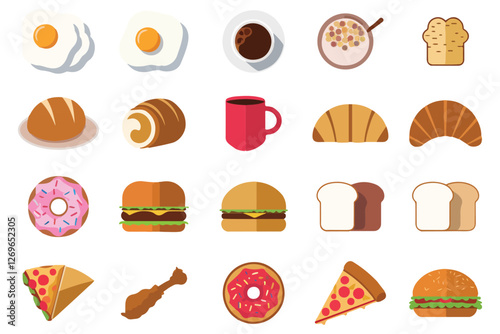 Food flat Illustration Icons set, Food Vector Art Illustration Clipart. set of food Illustration bundle	