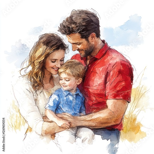 Wallpaper Mural Happy Family Watercolour Portrait Illustration on White Background for Love and Bonding - Mom, Dad, Children in Gift Card Design Torontodigital.ca