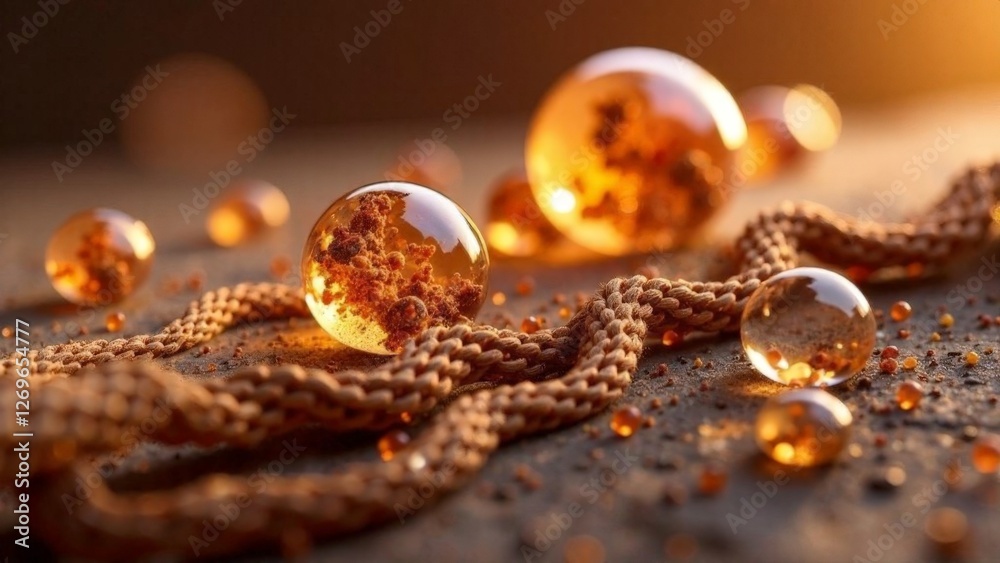 A necklace made of beads and a string is displayed on a table. The beads are of different sizes and colors, and they are arranged in a way that creates a sense of movement and flow A necklace made of beads and a string is displayed on a table. The beads are of different sizes and colors, and they are arranged in a way that creates a sense of movement and flow