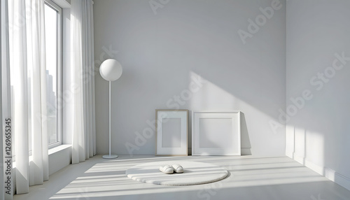 Elegant Minimalist Decor Featuring Floor Lamp in a White Background photo