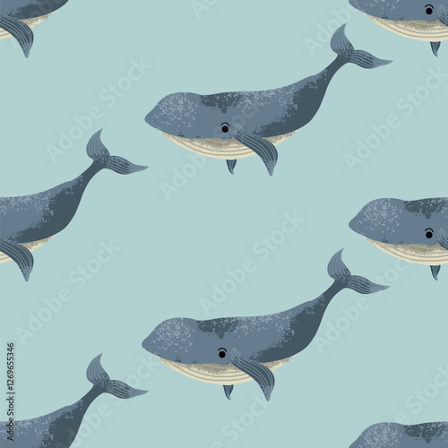 Seamless pattern with whales for kids. Vector