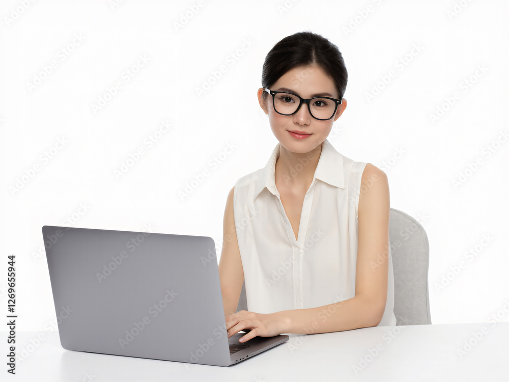 A professional businesswoman in formal attire working on a laptop, symbolizing workplace productivity, career success, and modern corporate life. A professional businesswoman in formal attire working on a laptop, symbolizing workplace productivity, career success, and modern corporate life.