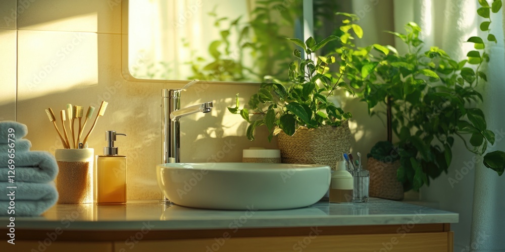 Bathroom Sink with Mirror and Plant Bathroom Sink with Mirror and Plant