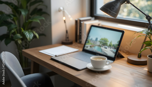 Wallpaper Mural Home Office Workspace With Laptop And Coffee Torontodigital.ca