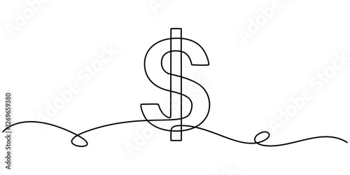 Dollar logo continuous line. Continuous one line drawing dollar logo. Money, logo  concept. Single line drawing, Dollar symbol isolated on white background outline vector illustration, dollar sign pro