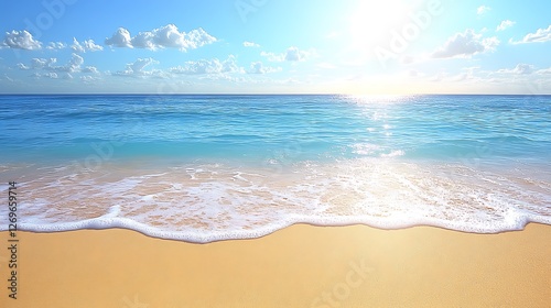 Sunny beach waves, ocean view, travel backdrop.