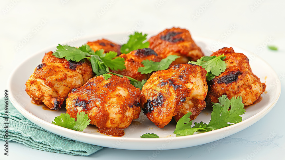 Roasted Poultry with Herb Garnish on White Plate Roasted Poultry with Herb Garnish on White Plate