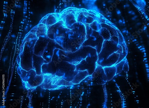 Digital brain, glowing, technology background photo