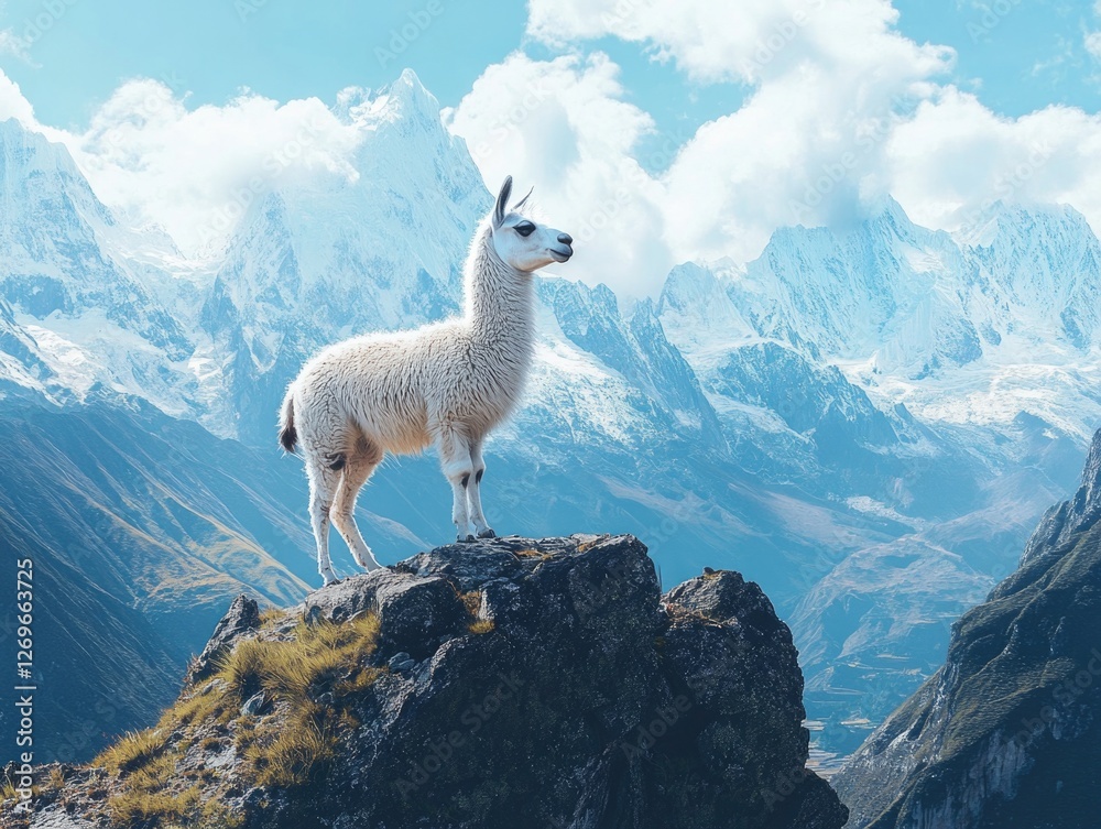 Fototapeta premium Llama at Mountain Summit