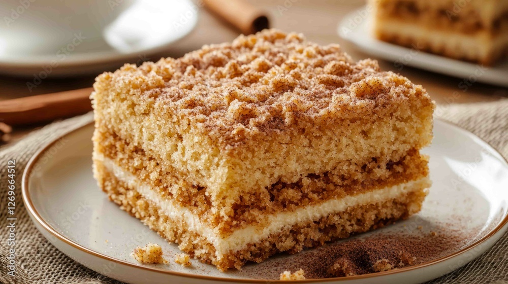 Decadent Cinnamon Crumb Cake with Delicious Layers on a Plate Decadent Cinnamon Crumb Cake with Delicious Layers on a Plate