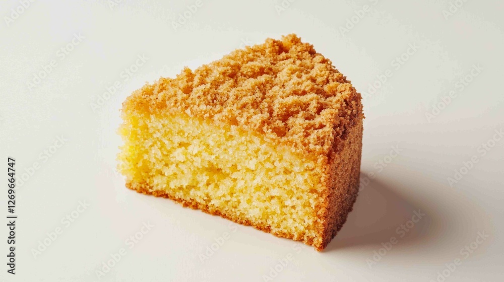 Freshly Baked Golden Crumb Cake Slice on a White Plate Freshly Baked Golden Crumb Cake Slice on a White Plate