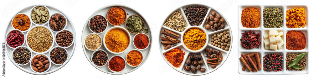 Collection of aromatic Masala Displays isolated on transparent background