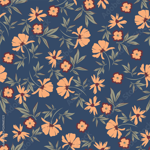 Vintage seamless floral pattern. Liberty style background of small pastel colorful flowers. Small flowers scattered over a white background. Stock vector for printing on surfaces