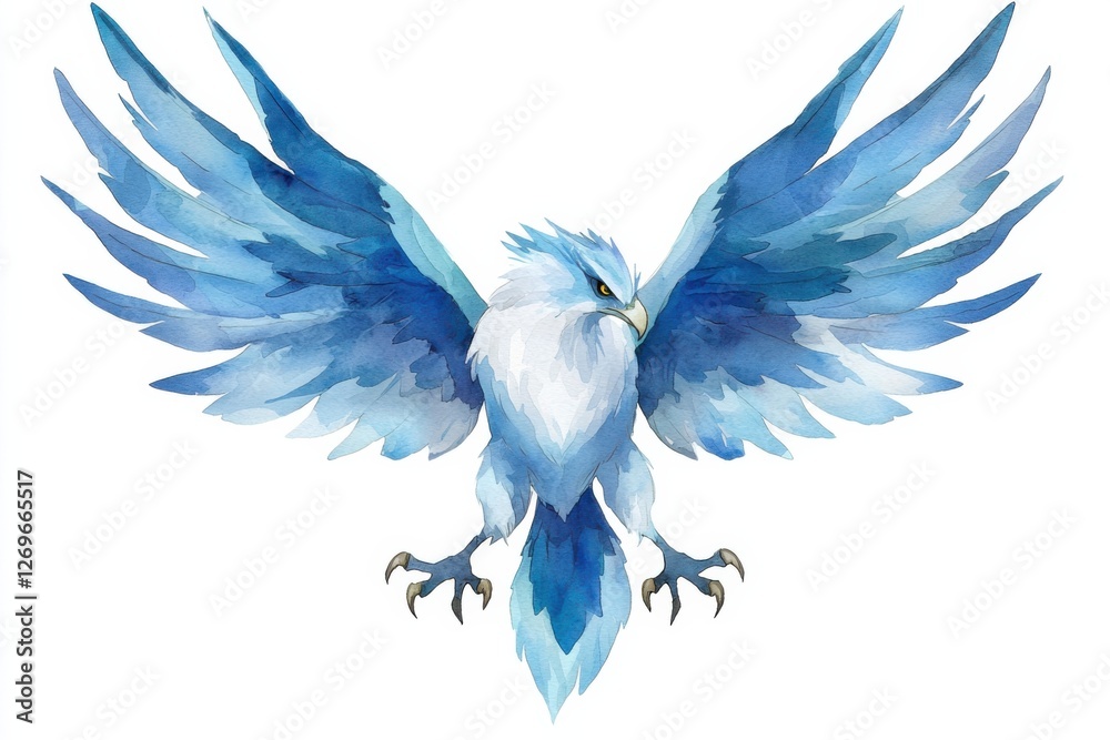Obraz premium Majestic watercolor illustration of a harpy in flight fantasy realm clipart art vibrant colors detailed perspective, isolated on white background
