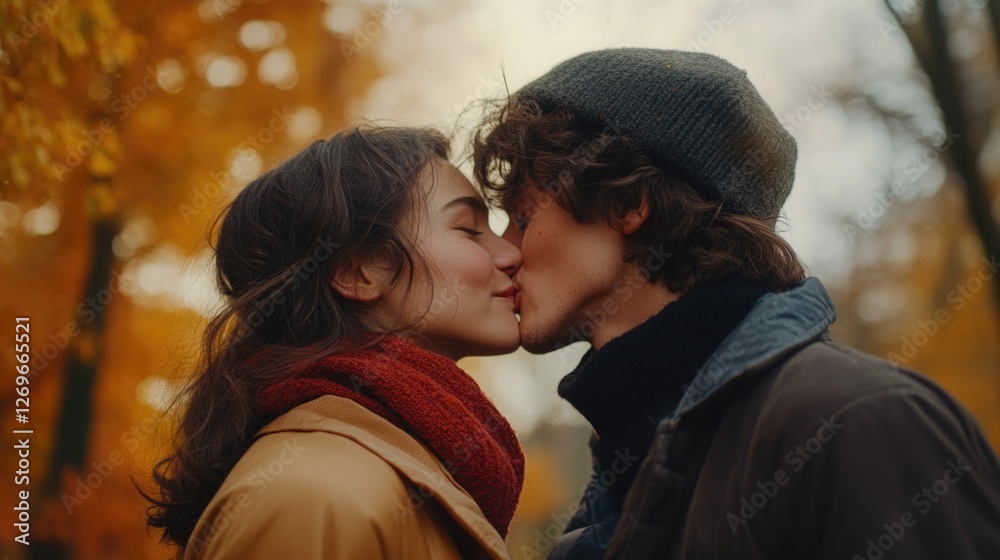 Fototapeta premium COUPLE KISSING IN PARK